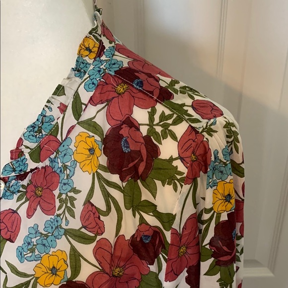 Talbots Red and Green Buttoned Mandarin Collar Blouse - Picture 3 of 9